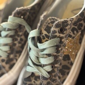 Very G Leopard Print Sneakers with Glitter Star and Teal Laces